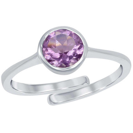 Classic Women's Ring - Sterling Silver Purple Amethyst Bezel Set Gemstone| W-1304 ,