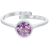 Classic Women's Ring - Sterling Silver Purple Amethyst Bezel Set Gemstone| W-1304 ,