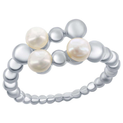 Classic Women's Ring - Sterling Silver White FWP and Beaded Open, Size 6 | W-2687-6 ,