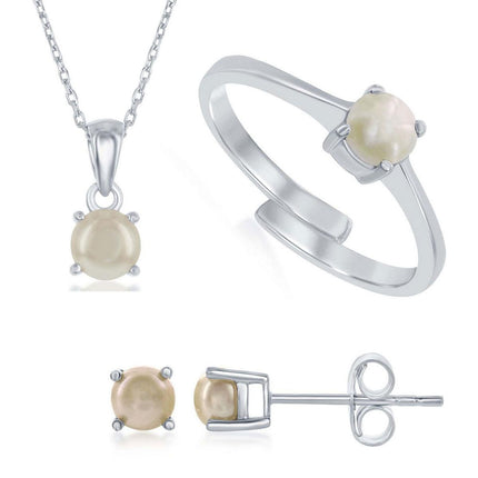 Classic Women's Set - Sterling Silver White Pearl June Birthstone | SET-494 ,