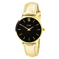 Cluse CL30037 Women's Minuit Black Dial Gold Metallic Leather Strap Quartz Watch ,