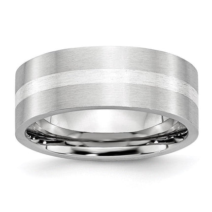 Cobalt Sterling Silver Inlay Satin 8mm Flat Band ,