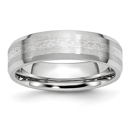 Cobalt Sterling Silver Inlay Satin/Polished 6mm Beveled Edge Band ,