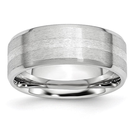 Cobalt Sterling Silver Inlay Satin/Polished Beveled Edge 8mm Band ,