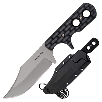 Cold Steel Fixed Knife- Mini Tac Bowie Sharp Clip Point Blade Black Handle | CS49HCF ,