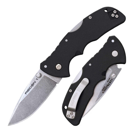 Cold Steel Folding Knife - Mini Recon 1 Spear Point Blade Black Handle | CS27BAS ,