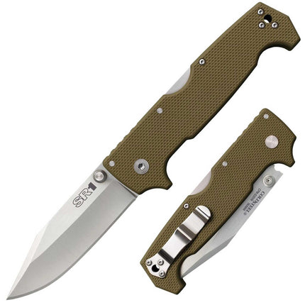 Cold Steel Folding Knife - SR1 Green Handle Clip Point Steel Blade, 9-3/8 inch | CS62L ,