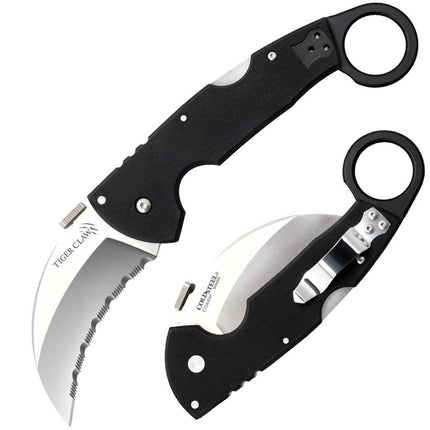 Cold Steel Knife - Tiger Claw Serrated Edge Steel Blade Black Handle, 9 inch | CS22KFS ,