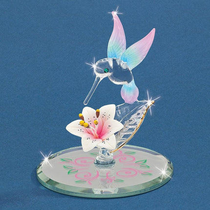 Cotton Candy Hummingbird w/Flower Glass Figurine ,