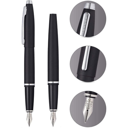 Cross Fountain Pen - Calais Satin Black Finish Steel Medium Nib | AT0116F-14MS/20 ,