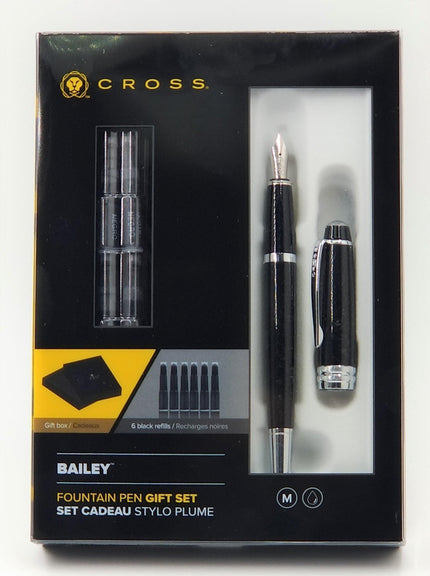 Cross Fountain Pen with 6 Refill Gift Box - Bailey Blue and Chrome | AT0456F-12MS-17 ,