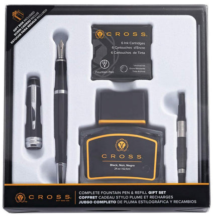 Cross Gift Set - Bailey Black Lacquer Fountain Pen Medium Point | AT0456-7MS/5 ,