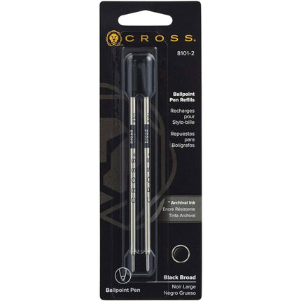 Cross Refill - Black Ink Broad Size Point Authentic Ballpoint Pen, 2 Pack | 8101-2 ,