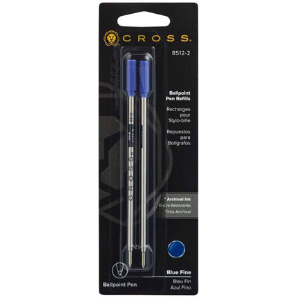 Cross Refill - Blue Ink Fine Size Point for Standard Ballpoint Pen, 2 Pack | 8512-2 ,