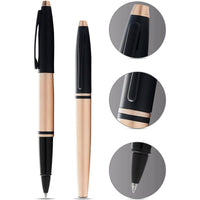 Cross Rollerball Pen - Calais Brushed Rose Gold and Black Lacquer | AT0115-27 ,