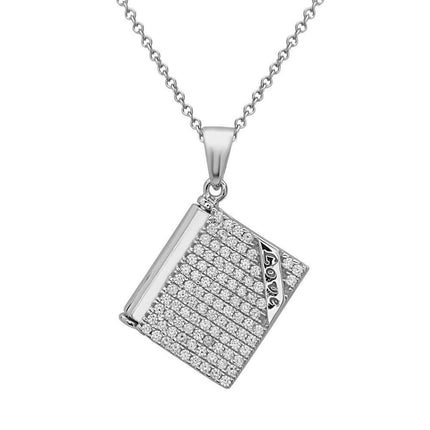 CZ Book with Inside Inscription we are together forever Necklace ,