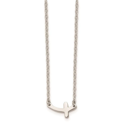 Stainless Steel Polished Sideways Cross 18in Necklace ,