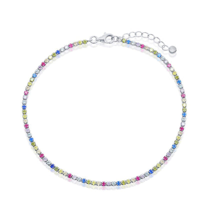 Classic Women's Anklet - Sterling Silver Multi Color Cubic Zirconia Tennis | R-9286 ,