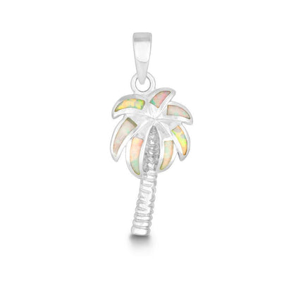 Sterling Silver White Inlay Opal Palm Tree Pendant ,