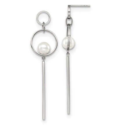 Stainless Steel Polished with Simulated Pearl Post Dangle Earrings ,