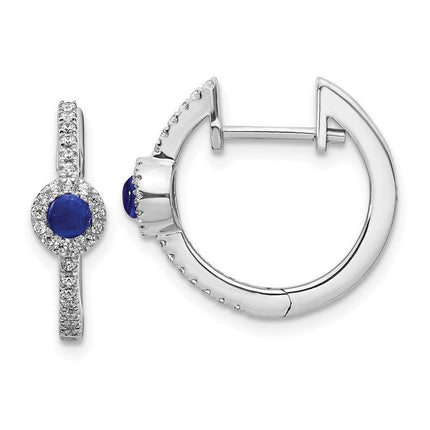 14k White Gold Diamond & Cabochon Sapphire Earrings ,