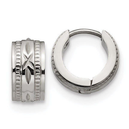 Stainless Steel Patterned Hinged Hoop Earrings ,