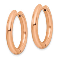 Stainless Steel Polished Rose IP-plated 4mm Hinged Hoop Earrings ,