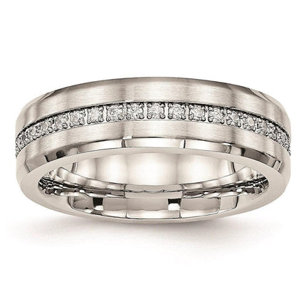Stainless Steel Brushed and Polished CZ Ring ,