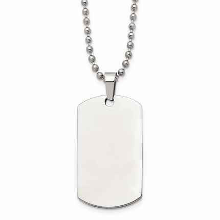 Stainless Steel Brushed & Polished Rounded Edge 2mm Thick Dog Tag Necklace ,
