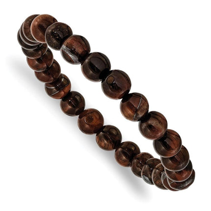 Red Tiger's Eye Agate Beaded Stretch Bracelet ,