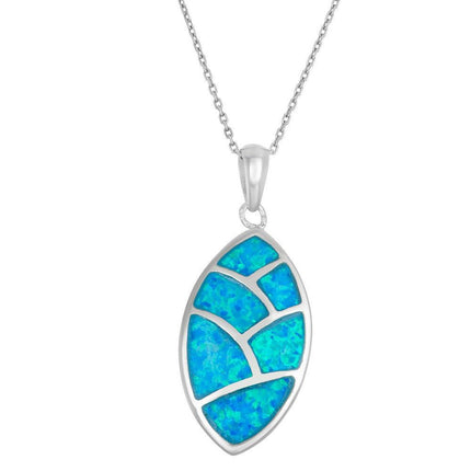 Sterling Silver Blue Inlay Opal Leaf Pendant ,