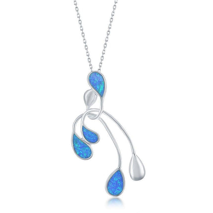 Sterling Silver Blue Inlay Opal Long Pendant ,