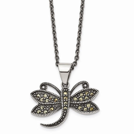 Stainless Steel Butterfly Marcasite Necklace ,