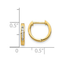 14K Gold Polished Diamond Hinged Hoop Earrings ,