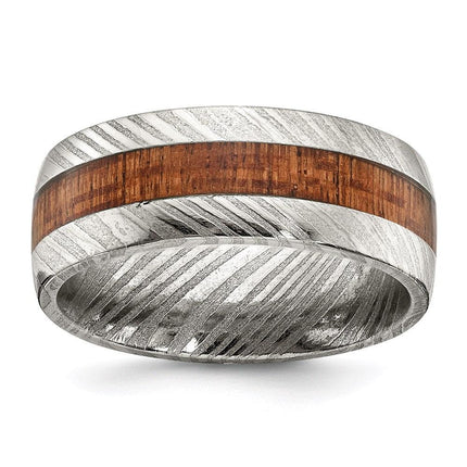 Damascus Steel Polished with Wood Inlay 8mm Band ,
