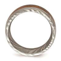 Damascus Steel Polished with Wood Inlay 8mm Band ,