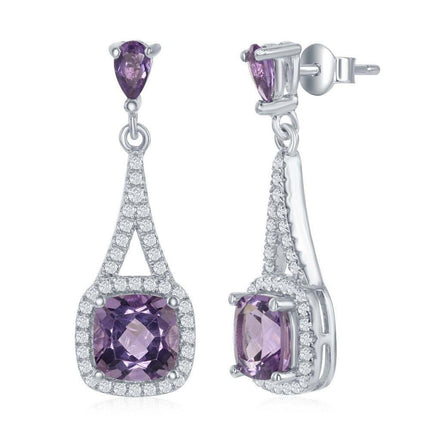 Sterling Silver Purple Square Amethyst Earrings ,