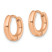 Stainless Steel Polished Rose IP-plated 3mm Hinged Hoop Earrings ,