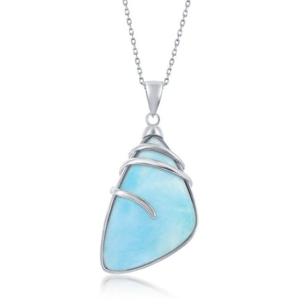 Sterling Silver Irregular Shape Larimar Pendant ,