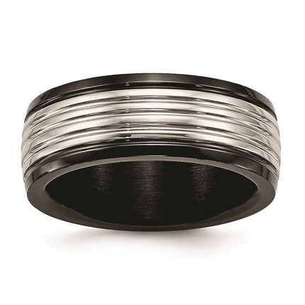 Stainless Steel Polished Black IP Grooved Ring ,