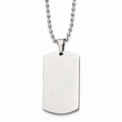 Stainless Steel Brushed & Polished Rounded Edge 4mm Thick Dog Tag Necklace ,