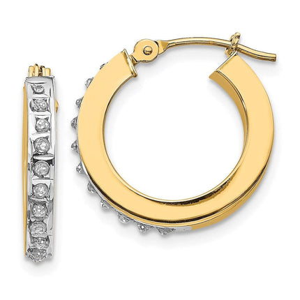 14k Diamond Fascination Round Hinged Hoop Earrings ,
