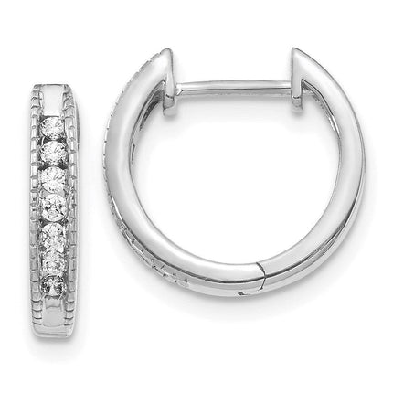 14k White Gold Diamond Hoop Earrings ,