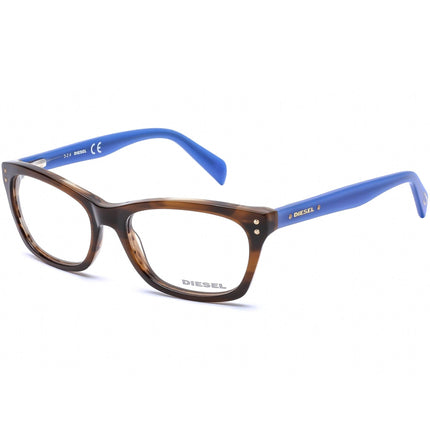 Diesel Women's Eyeglasses - Dark Havana/Blue Rectangular Shaped Frame | DL5073 050 ,
