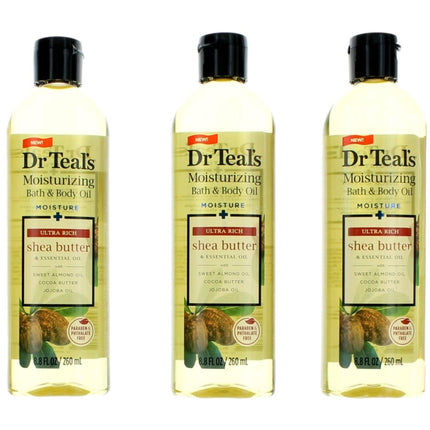 Dr. Teal's Unisex Moisturizing Bath and Body Oil - Ultra Rich Shea Butter, 3 Pack ,