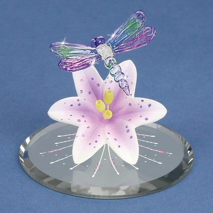 Dragonfly and Lavender Lily w/ Base Glass Figurine ,