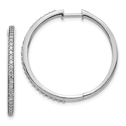 14k White Gold Diamond Hoop Earrings ,