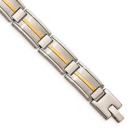 Stainless Steel Polished & Brushed w/14k Gold Link Bracelet ,