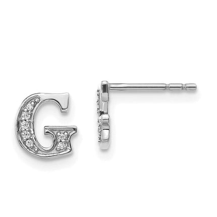 14k White Gold Diamond Initial G Earrings ,