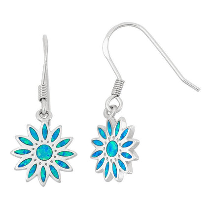 Sterling Silver Blue Inlay Opal Dangling Earrings ,